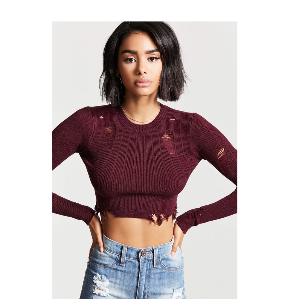 💞EUC/Worn 1X Distressed Crop Sweater - Picture 3 of 4